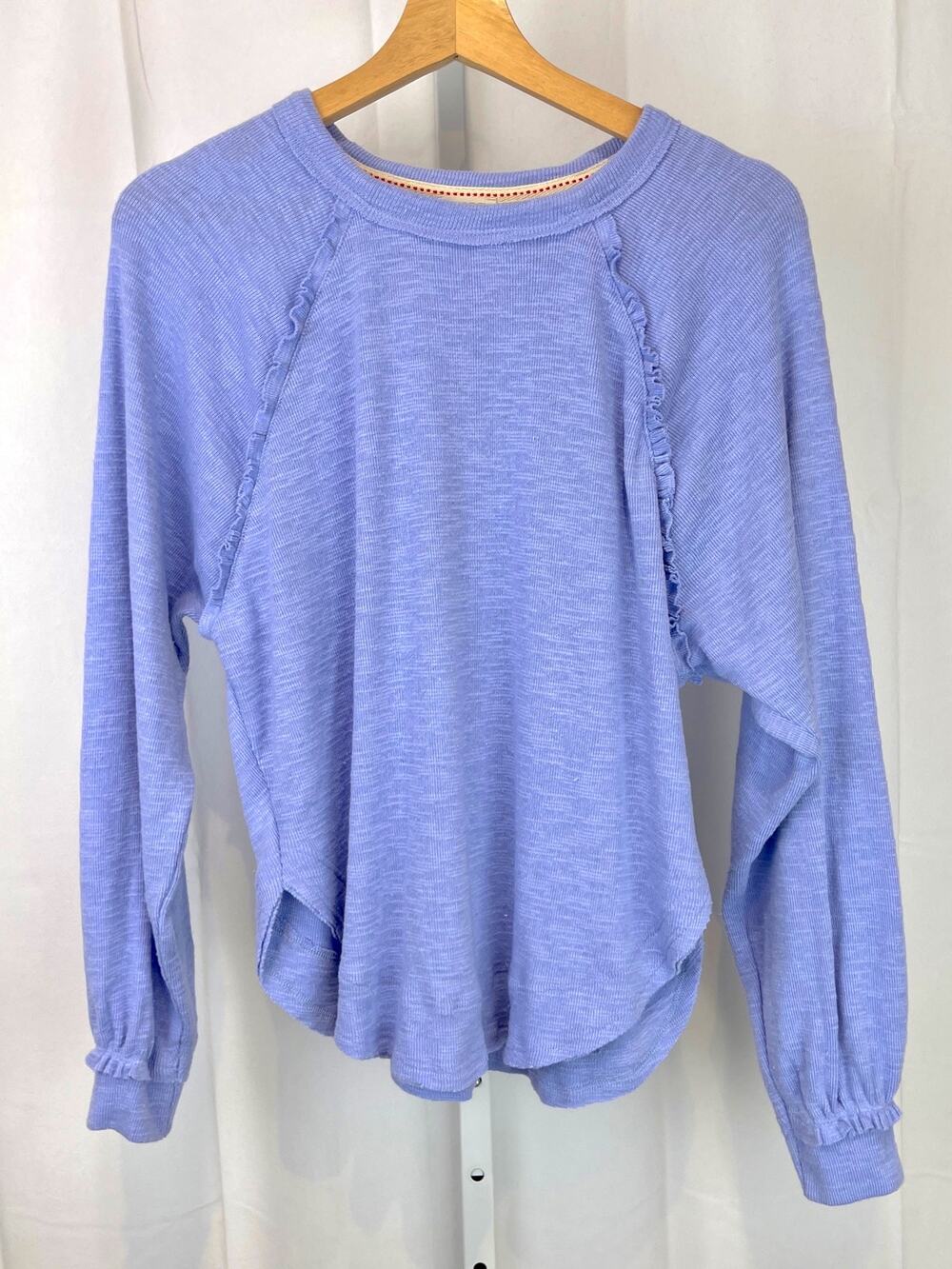 PILCRO Anthropologie Diana Ruffled Raglan Long Sleeve Thermal Top Blue Size XS